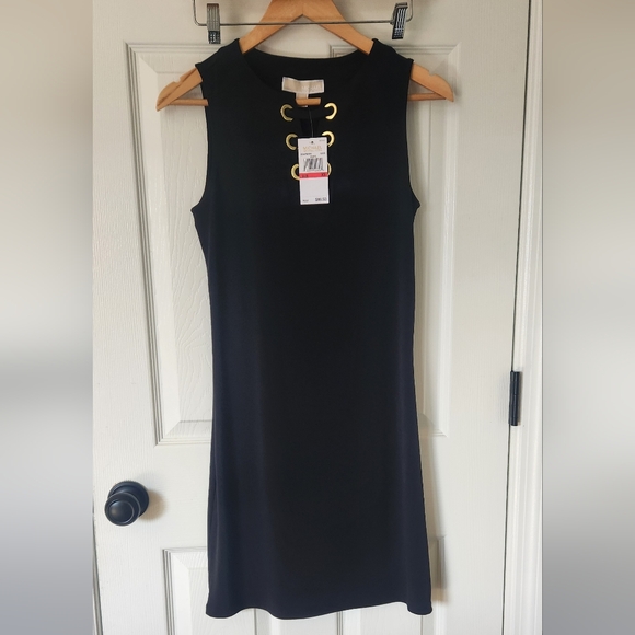 Michaels Dresses & Skirts - Michael Kors Sleeveless Dress BLACK GOLD LACE UP SZ XS